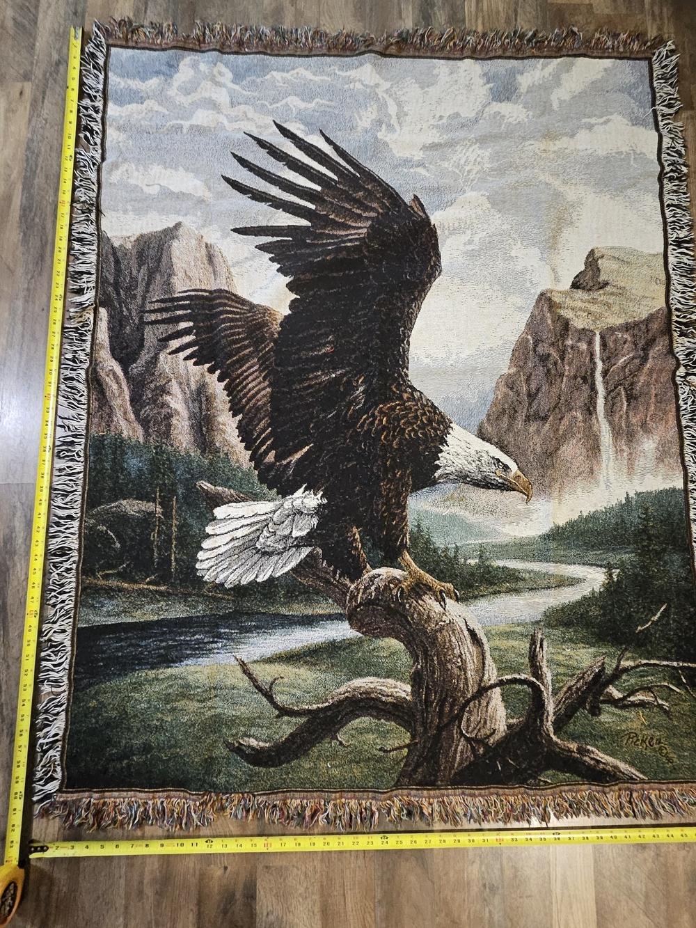Vintage American Bald Eagle Fringe Woven Tapestry Throw Blanket 60x48 Picken 95